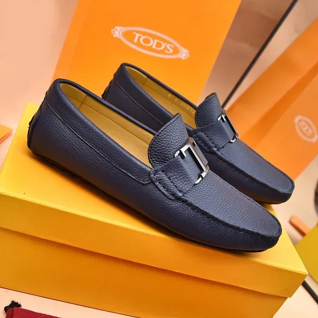 Tod's Double T Mocassins Cuir Grainé Bleu Marine 8
