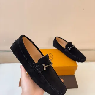 Tod's Gommino Black Beige Suede Upper Metal Horsebit Buckle Loafer