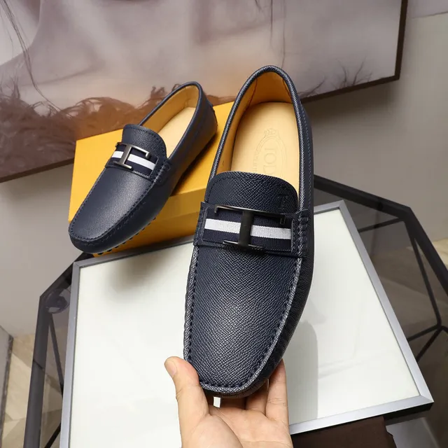 Tod's Gommino Loafer Blanco Marino Cuero Granulado H-Bar Metal Buckle Mocasín 4