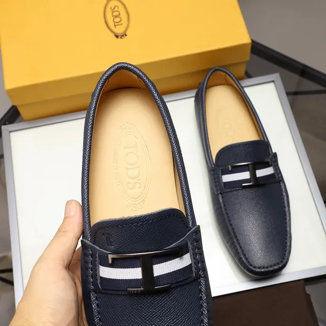Tod's Gommino Loafer Blanco Marino Cuero Granulado H-Bar Metal Buckle Mocasín 5