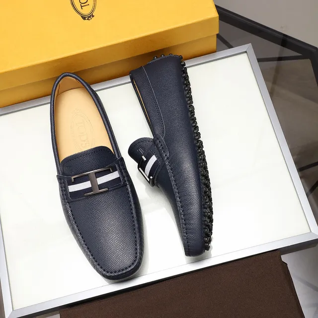 Tod's Gommino Loafer Blanco Marino Cuero Granulado H-Bar Metal Buckle Mocasín 8