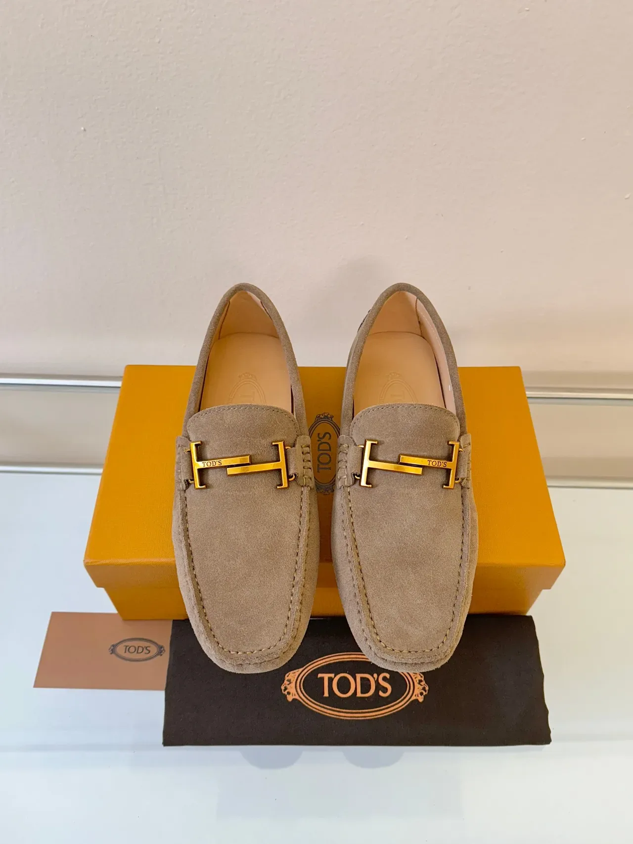 Tod's Gommino Loafer Taupe Suede H-Bar Loafers 6