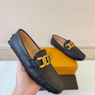 Tod's Horsebit Loafer Black Gold Pebbled Leather Buckle Loafer