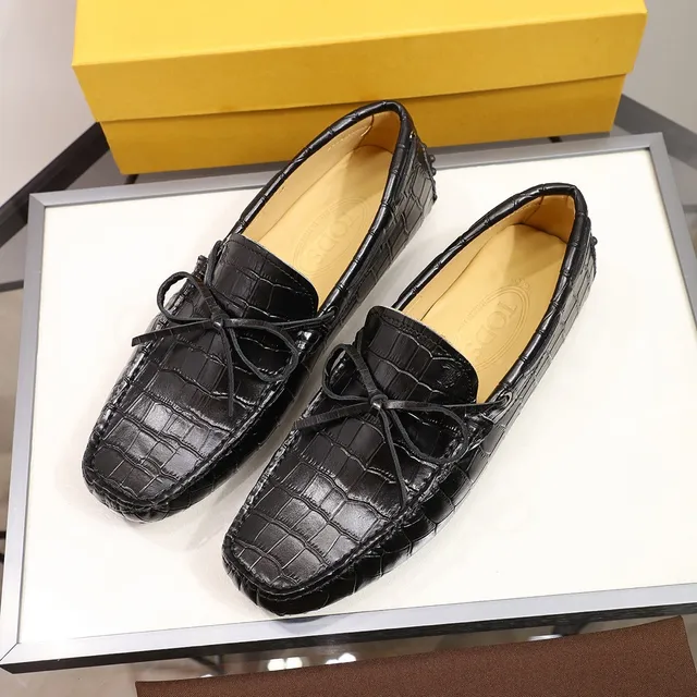 Tod's Gommino Loafer Mocassins noirs en cuir estampé crocodile avec nœud 7