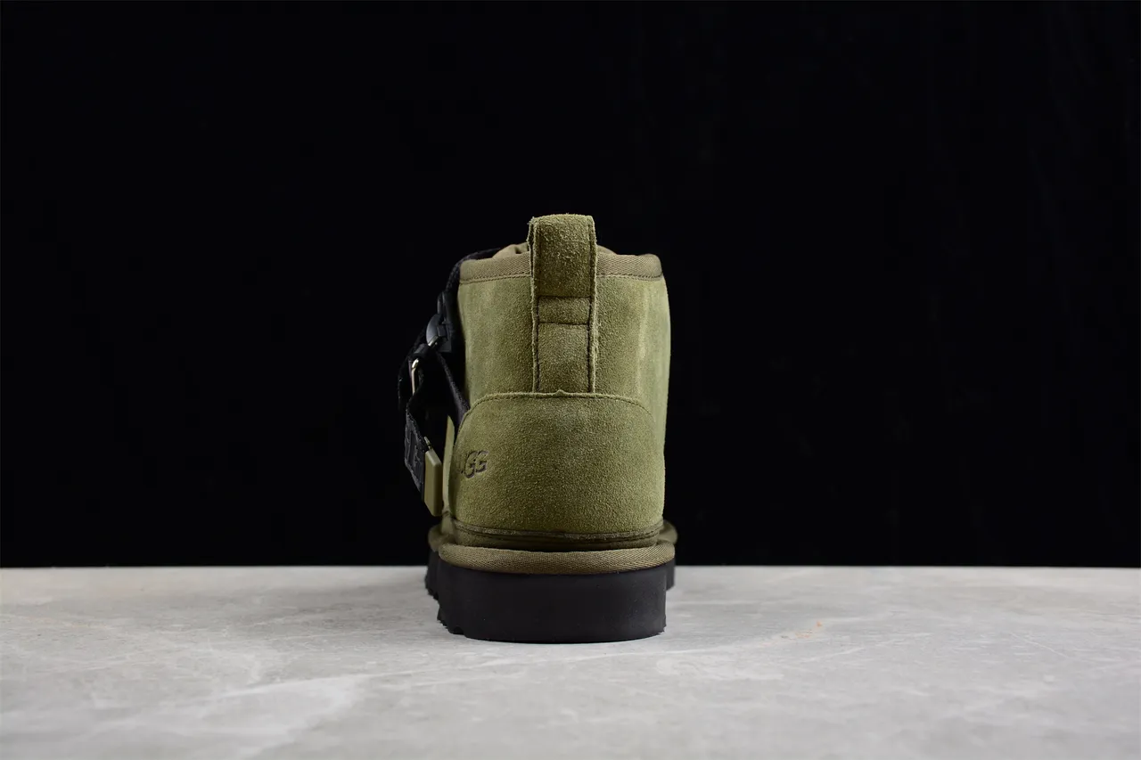 UGG Army Green Black Olive Suede Upper Adjustable Webbing Straps Ankle Boots 9