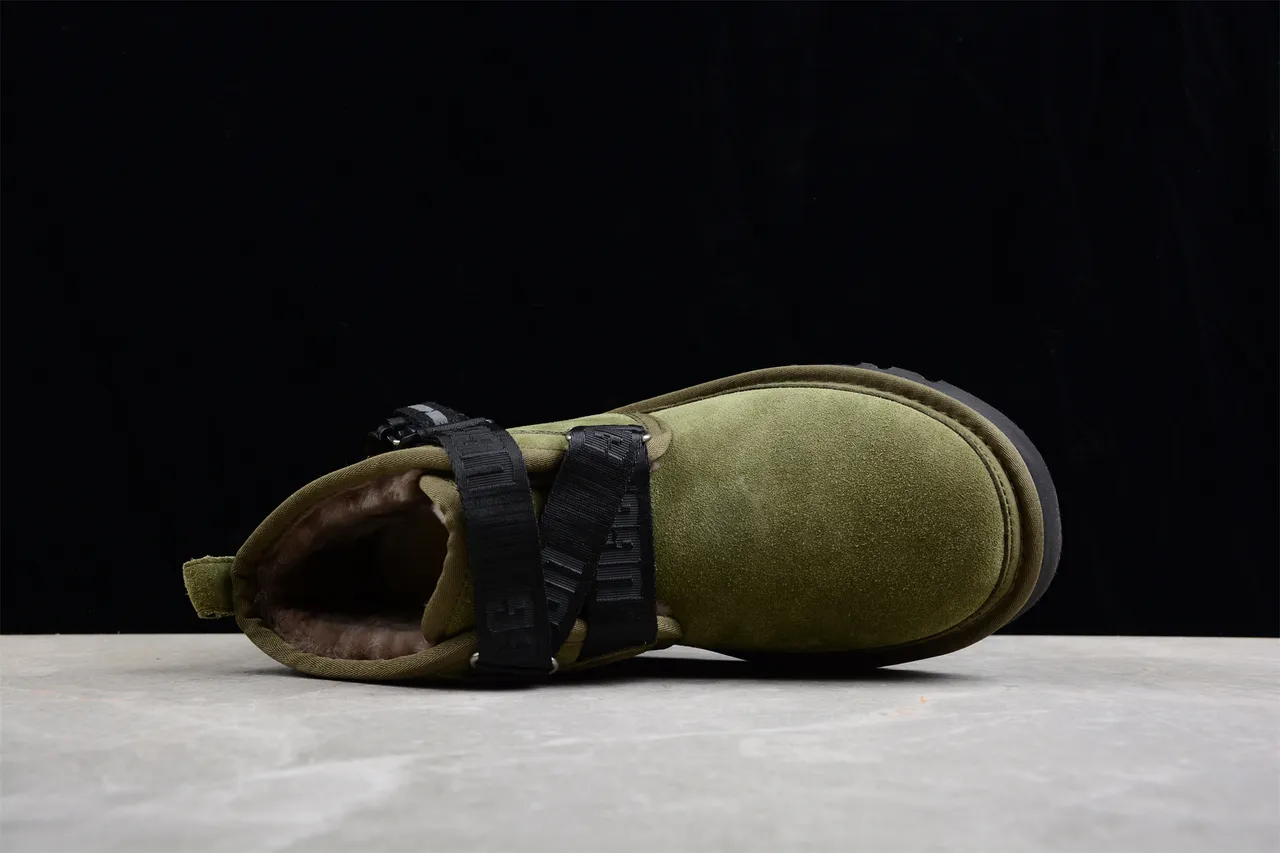 UGG Army Green Black Olive Suede Upper Adjustable Webbing Straps Ankle Boots 11