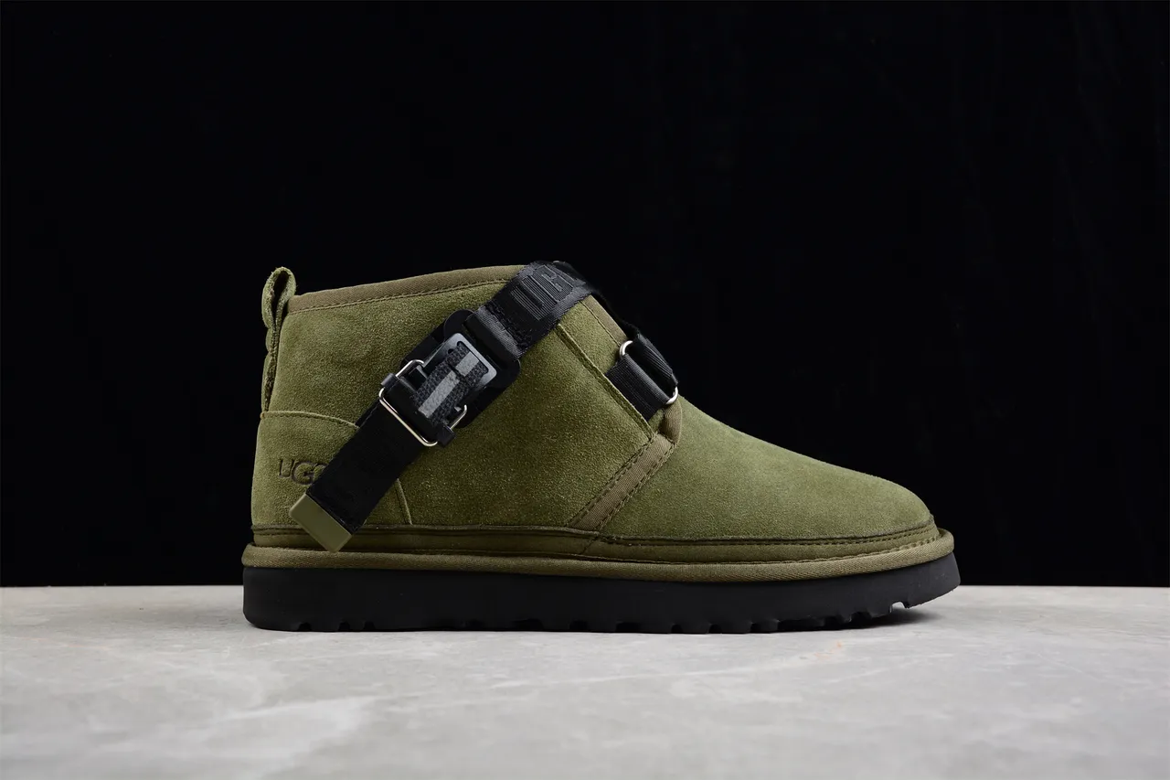 UGG Army Green Black Olive Suede Upper Adjustable Webbing Straps Ankle Boots 13