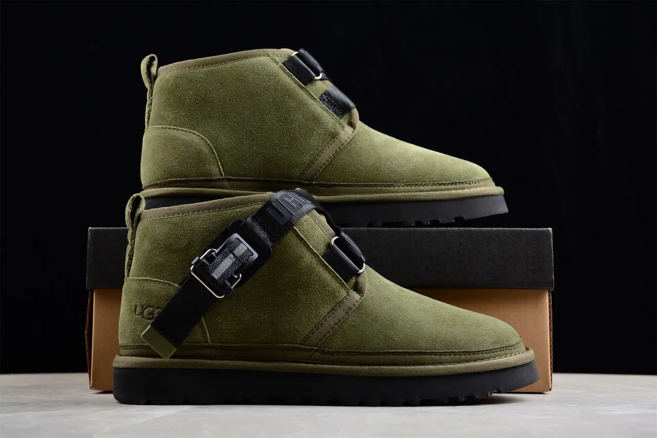 UGG Army Green Black Olive Suede Upper Adjustable Webbing Straps Ankle Boots 14