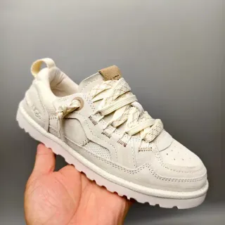 UGG Beige White Suede-Mesh Hybrid Upper Perforated Toe Cap Lifestyle Sneakers