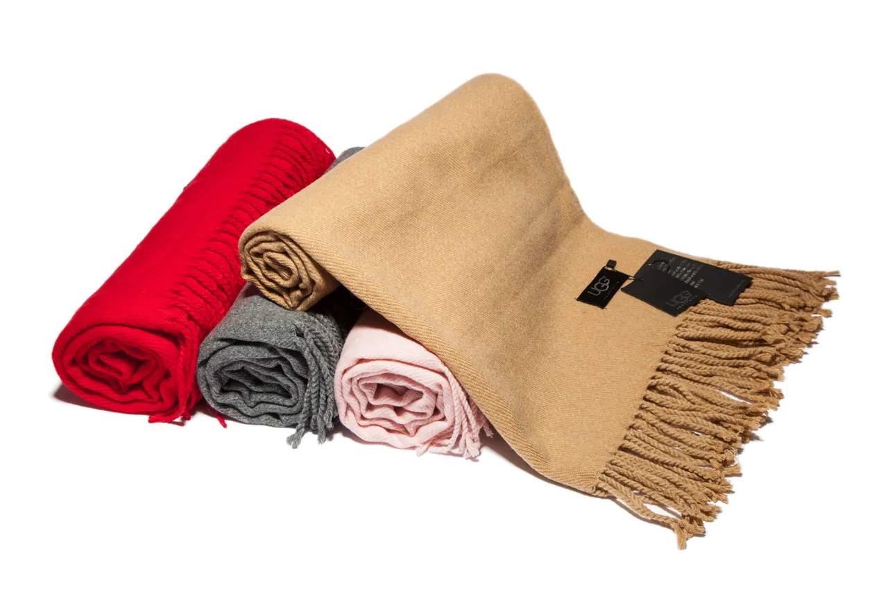 UGG Beige Woven Fringed Cashmere Scarf 6