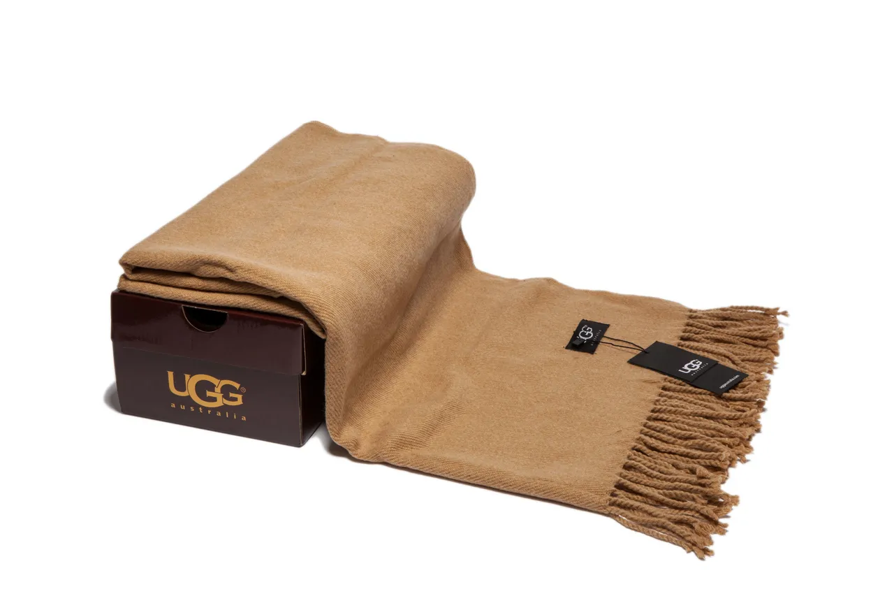 UGG Beige Woven Fringed Cashmere Scarf 7