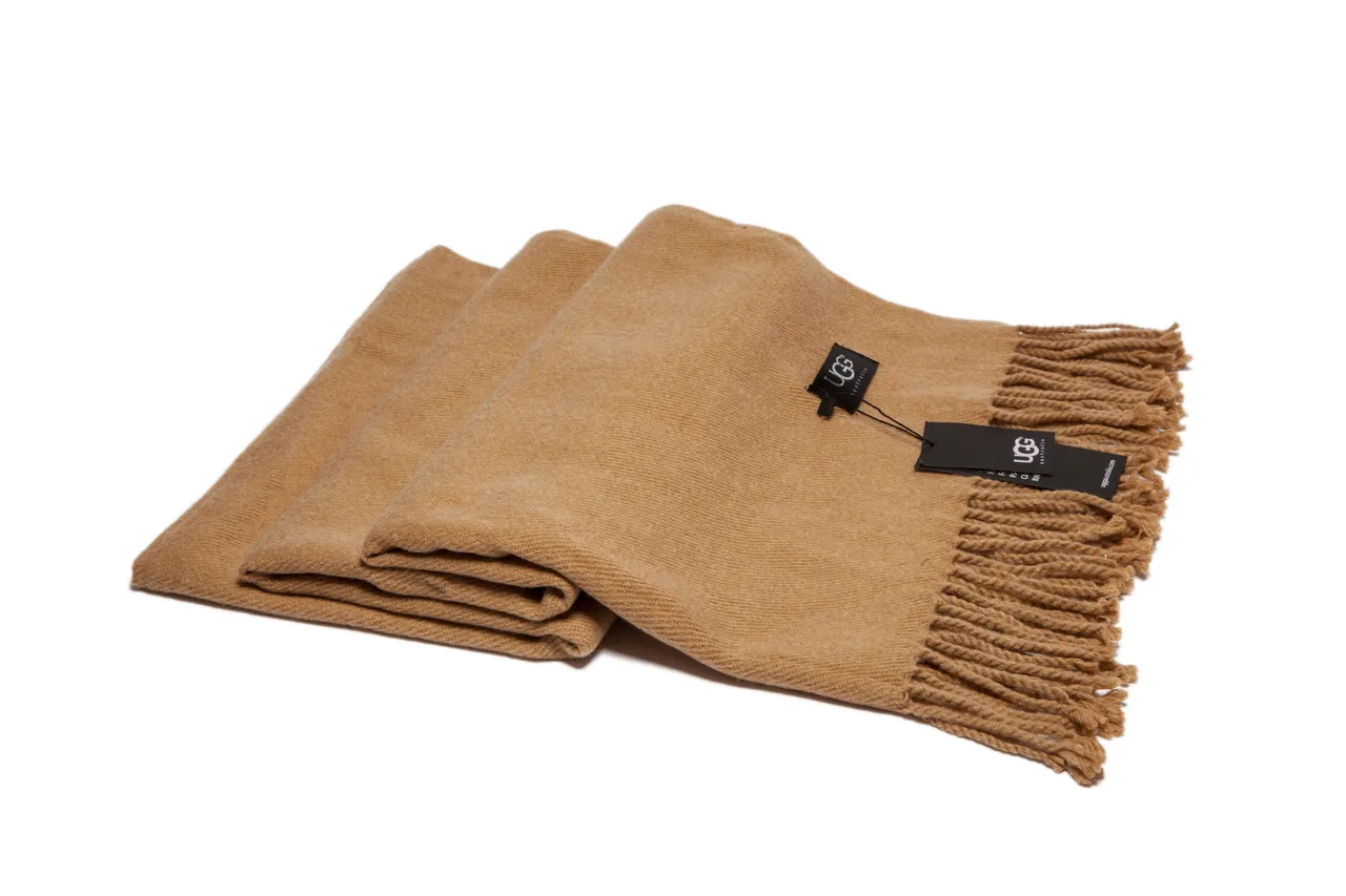 UGG Beige Woven Fringed Cashmere Scarf 8