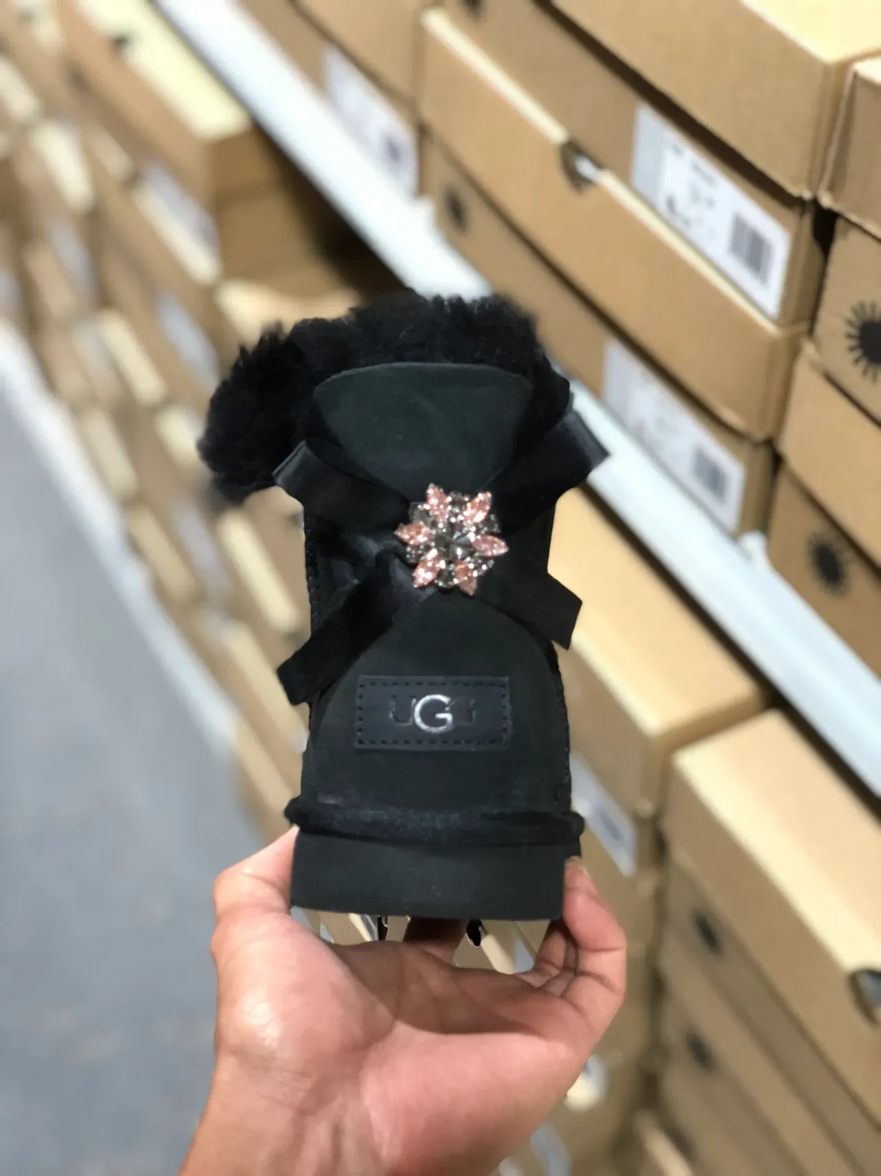 UGG Black Suede Upper Shearling-Lined Cuff Snow Boots 3