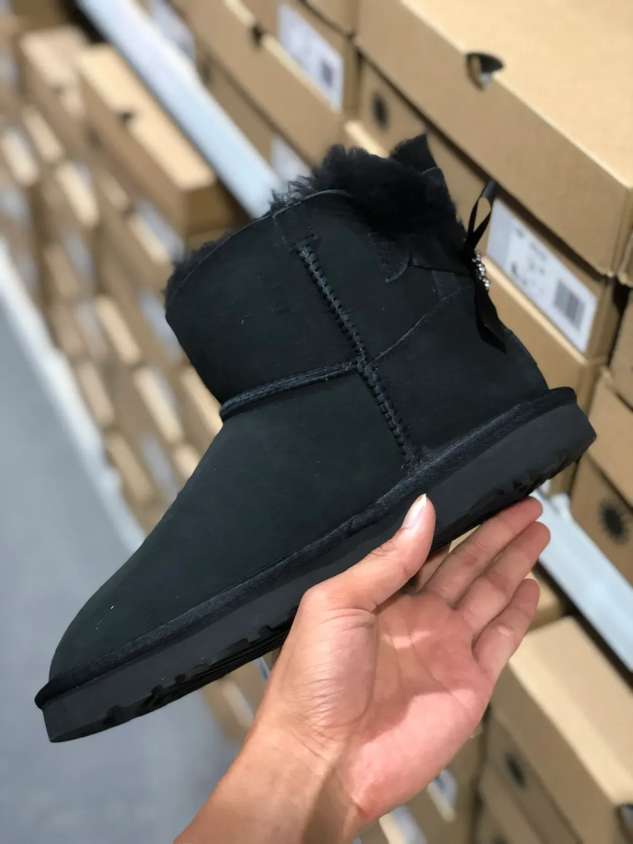UGG Black Suede Upper Shearling-Lined Cuff Snow Boots 4