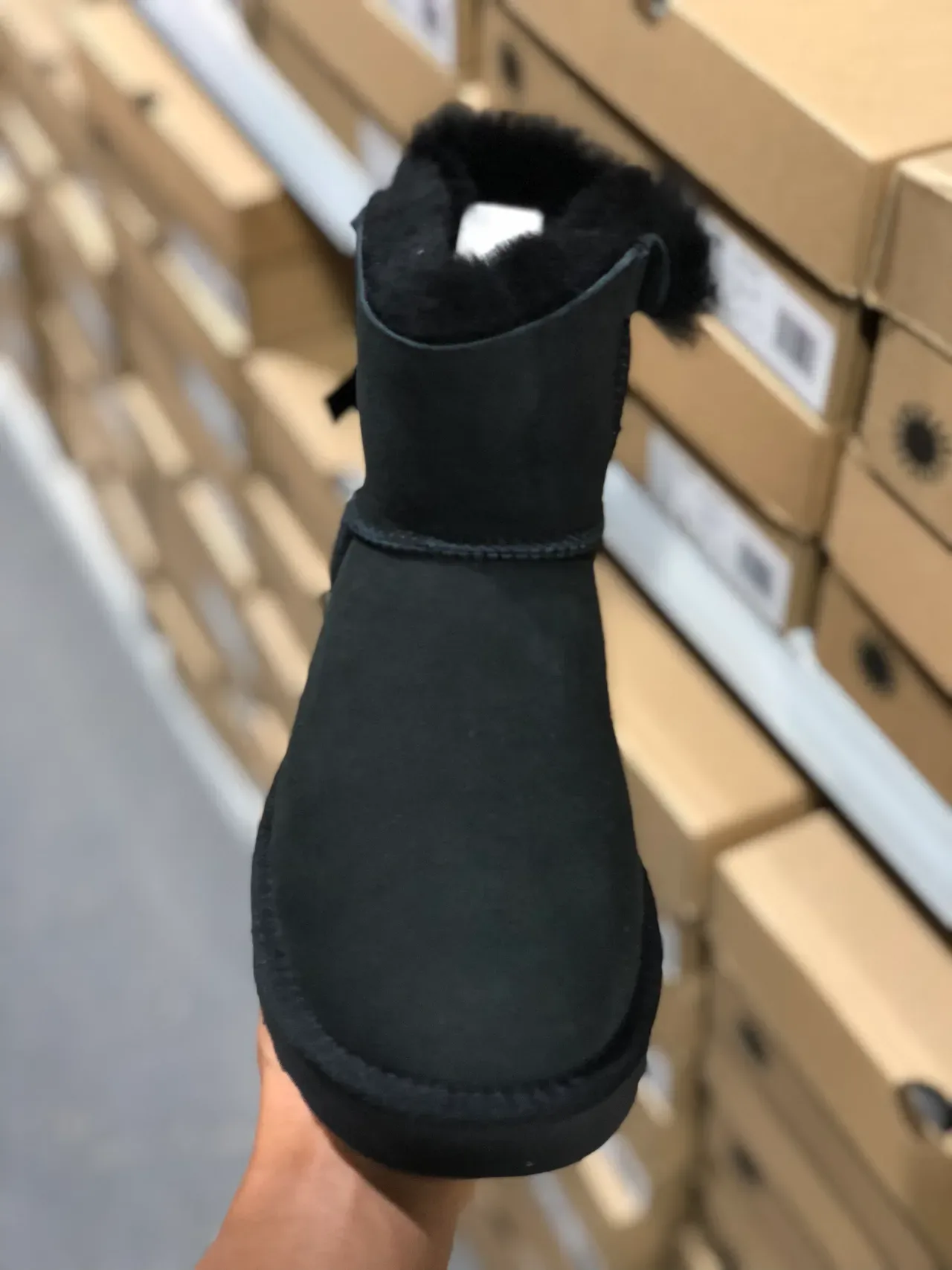 UGG Black Suede Upper Shearling-Lined Cuff Snow Boots 5