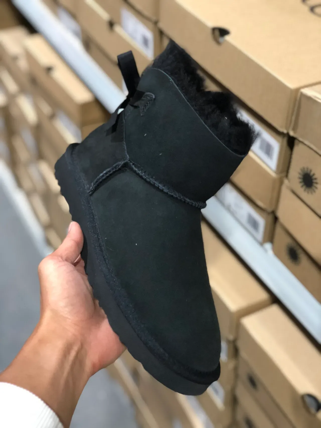 UGG Black Suede Upper Shearling-Lined Cuff Snow Boots 6