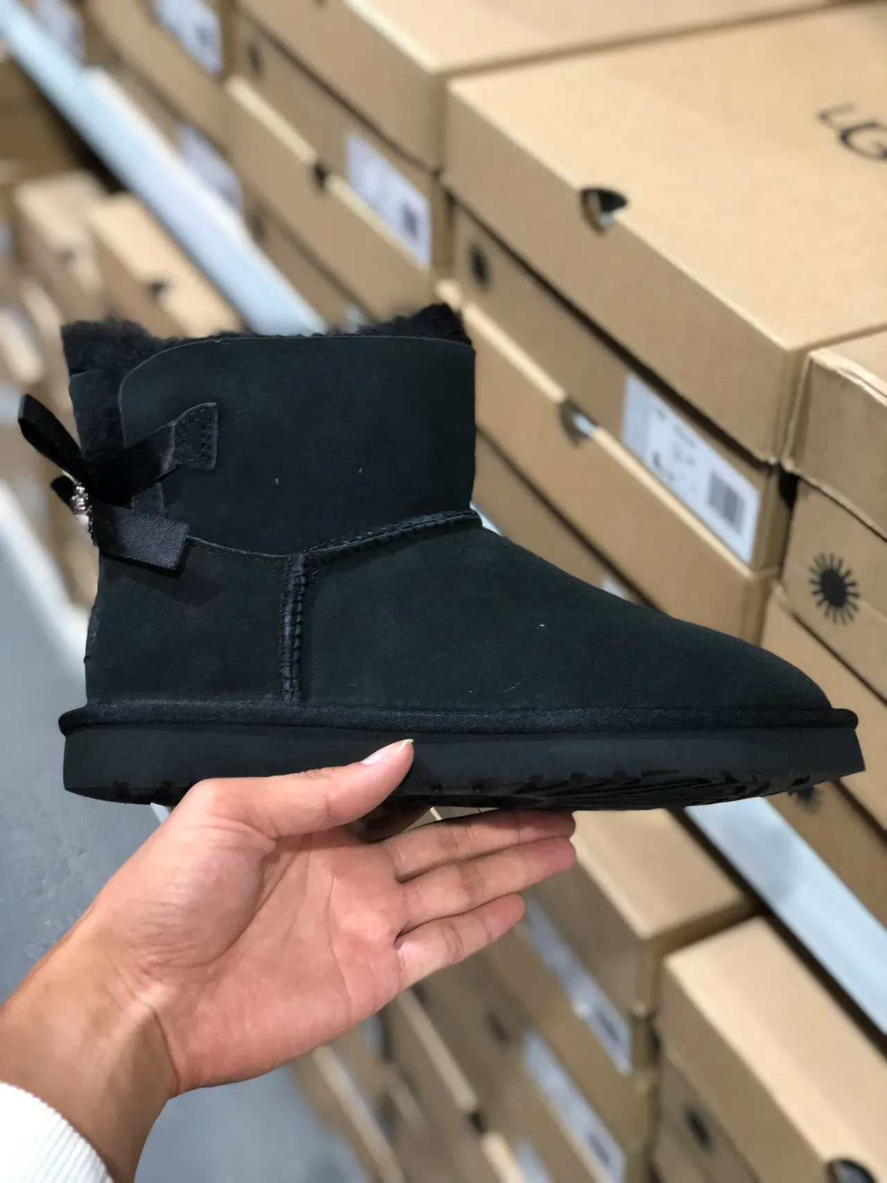 UGG Black Suede Upper Shearling-Lined Cuff Snow Boots 7