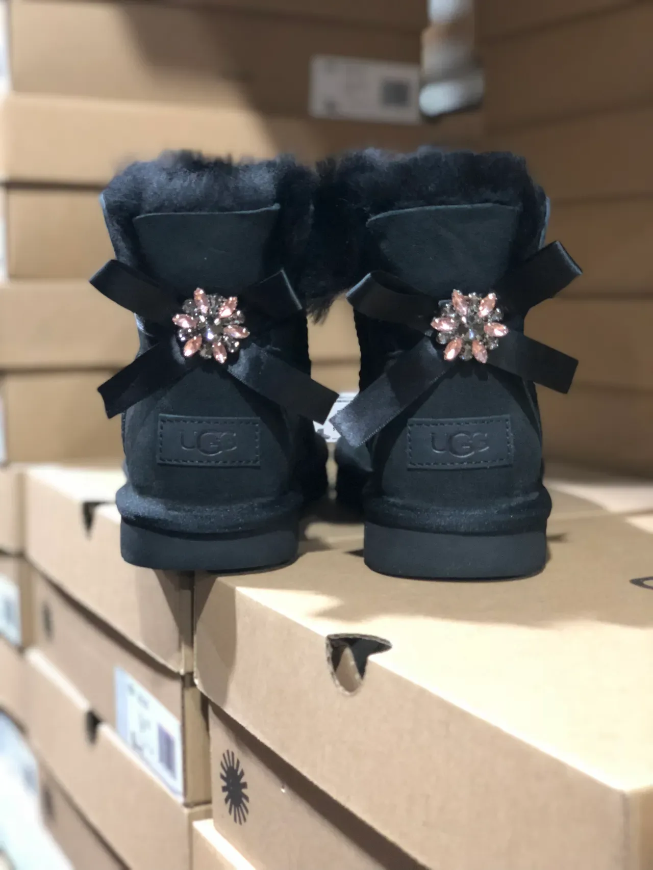 UGG Black Suede Upper Shearling-Lined Cuff Snow Boots 8