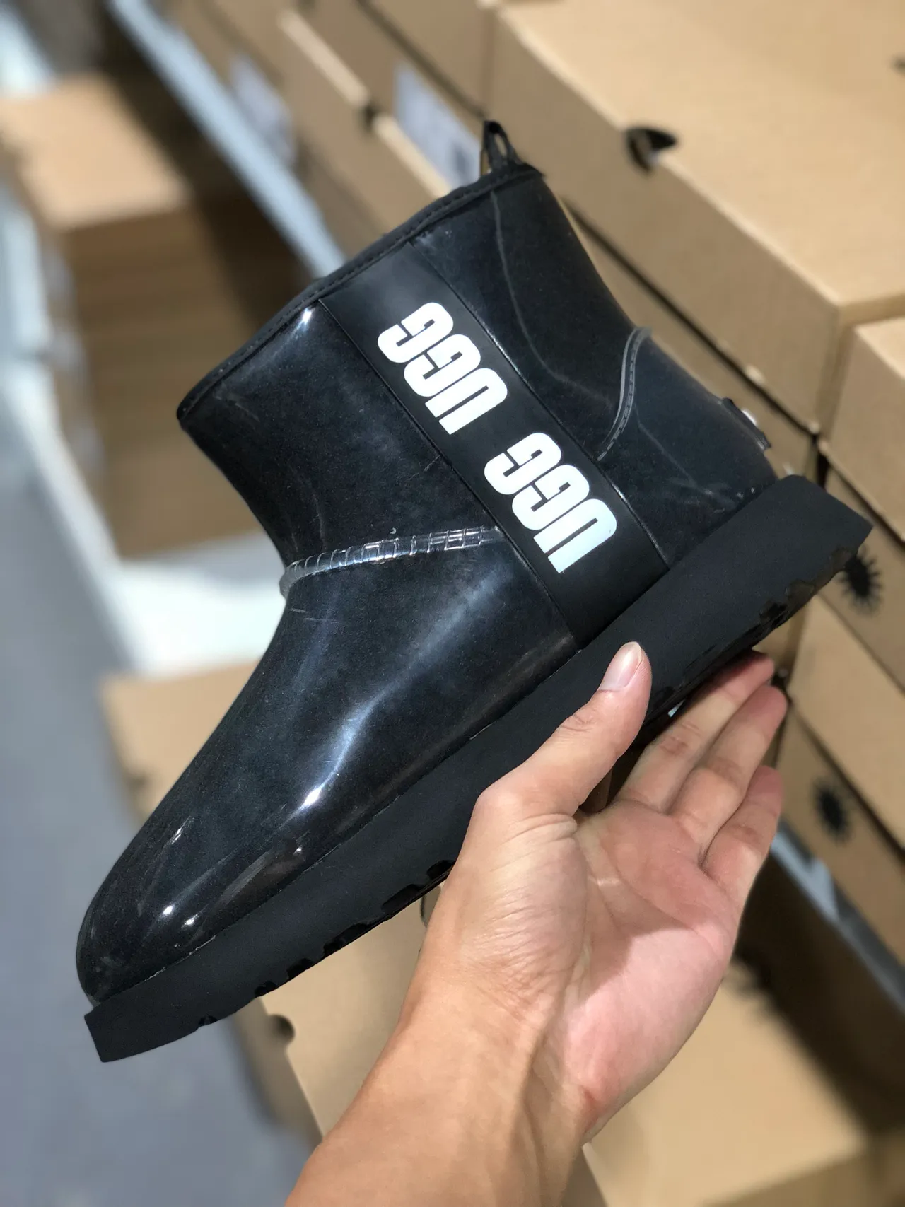 UGG Black White Glossy Transparent Side Logo Strap Snow Boots 4