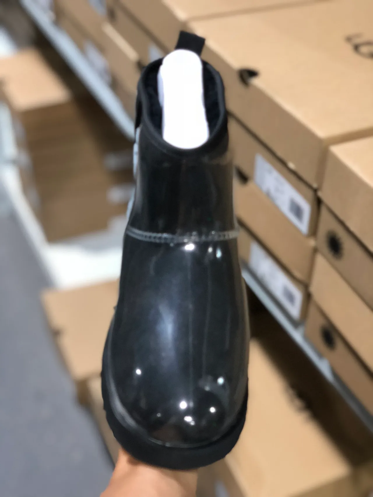 UGG Black White Glossy Transparent Side Logo Strap Snow Boots 5