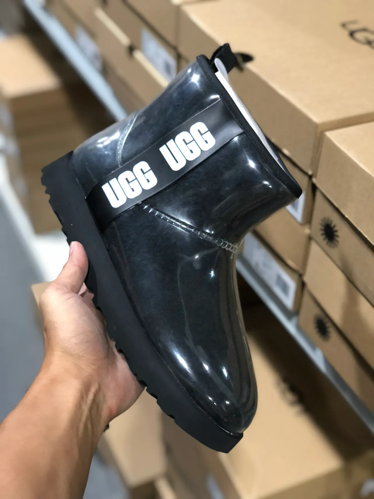 UGG Black White Glossy Transparent Side Logo Strap Snow Boots 6
