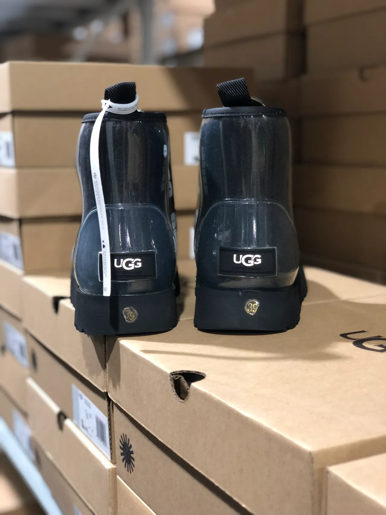 UGG Black White Glossy Transparent Side Logo Strap Snow Boots 8