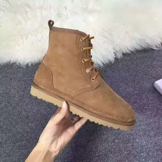 UGG Brown Beige Suede Upper Lace-Up Front Ankle Boots