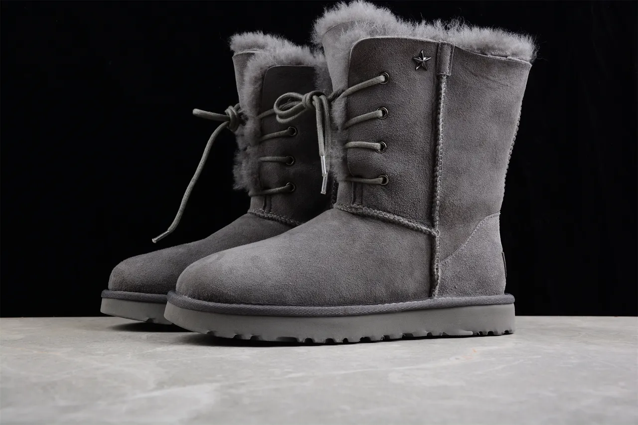 UGG Classic Lace-Up Snow Boot Charcoal Gray Suede Shearling-Lined Snow Boot 3