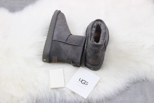 UGG Classic Mini Charcoal Gray Suede Shearling-Lined Snow Boots 2