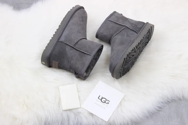 UGG Classic Mini Charcoal Gray Suede Shearling-Lined Snow Boots 3