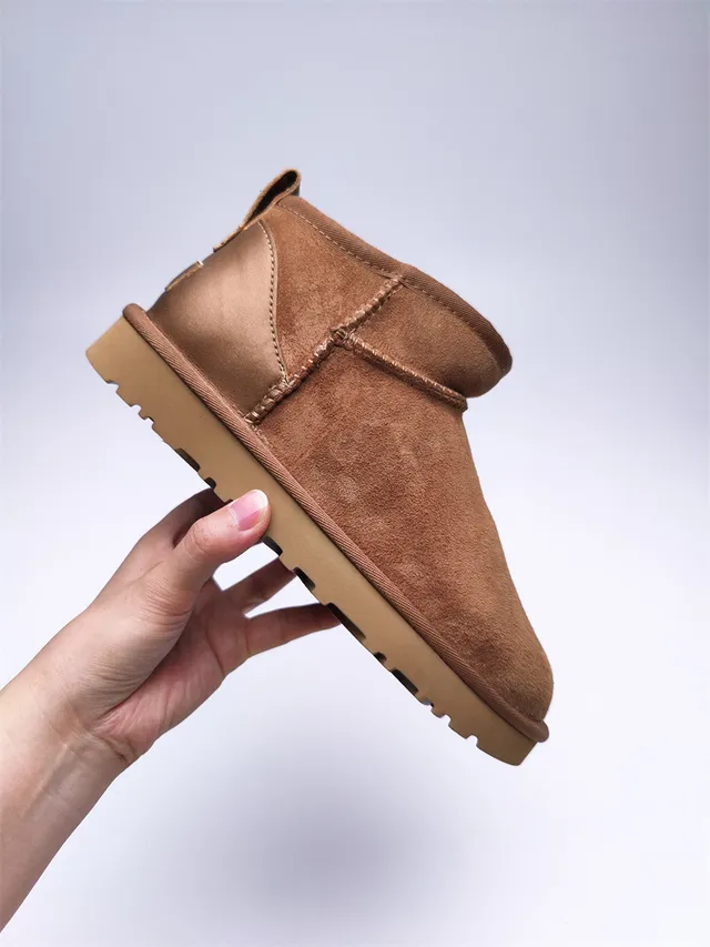 UGG Classic Mini Chestnut Brown Suede Shearling-Lined Snow Boots 3