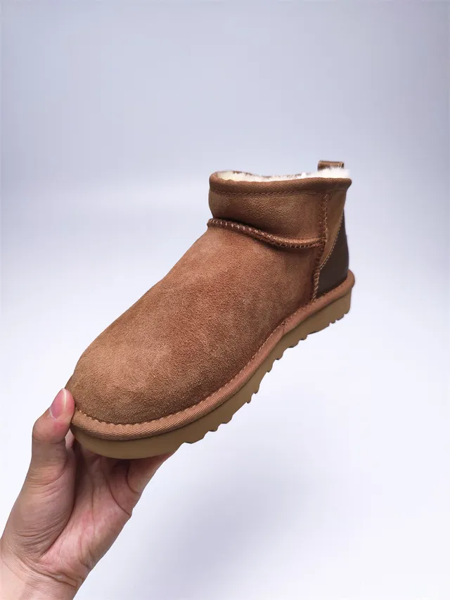 UGG Classic Mini Chestnut Brown Suede Shearling-Lined Snow Boots 4