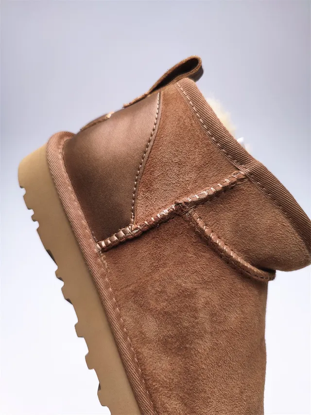 UGG Classic Mini Chestnut Brown Suede Shearling-Lined Snow Boots 5