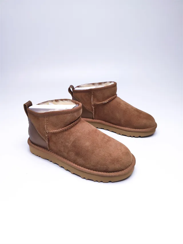 UGG Classic Mini Chestnut Brown Suede Shearling-Lined Snow Boots 8