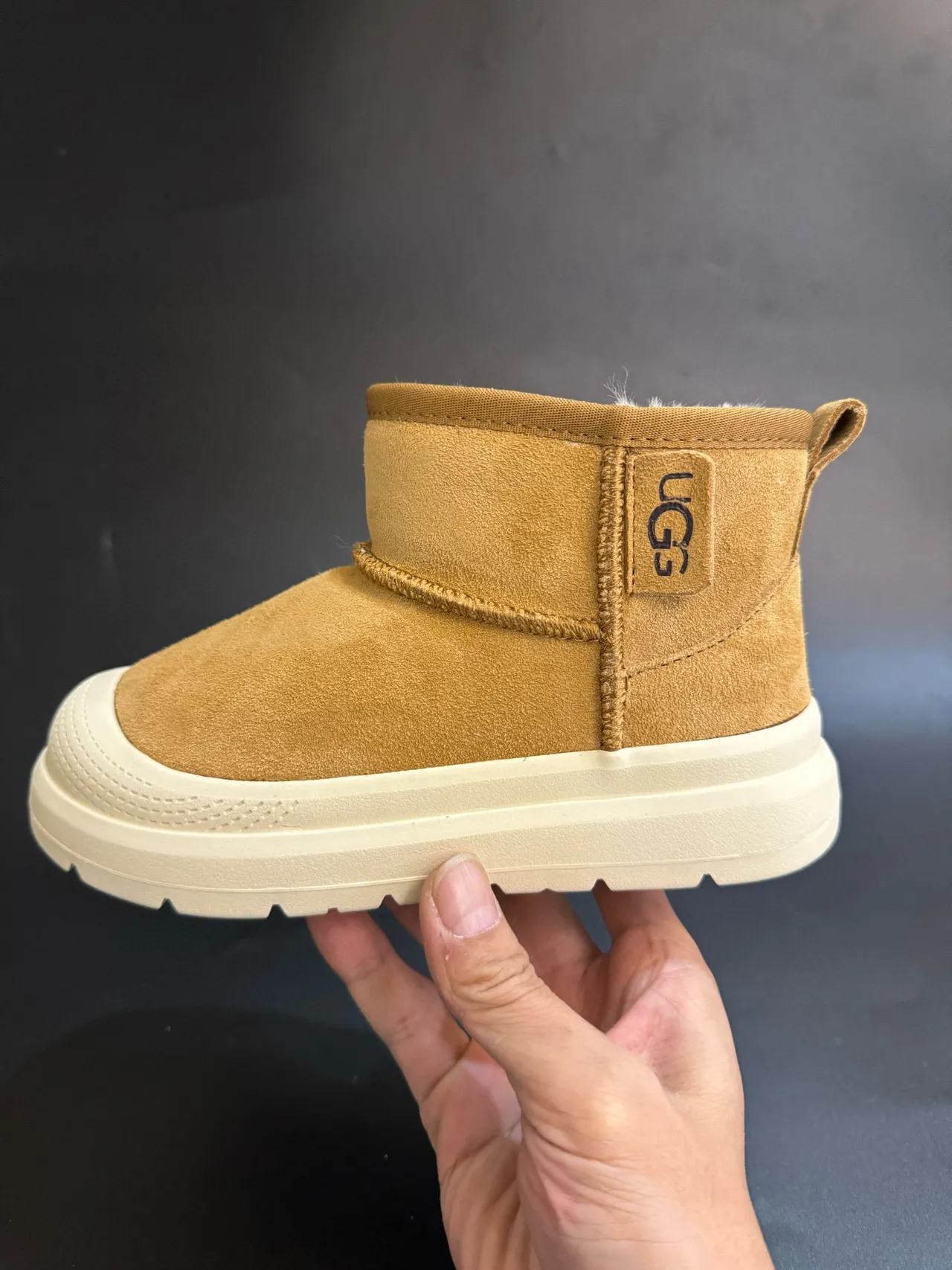 UGG Classic Mini Tan Suede Shearling-Lined Snow Boots 4