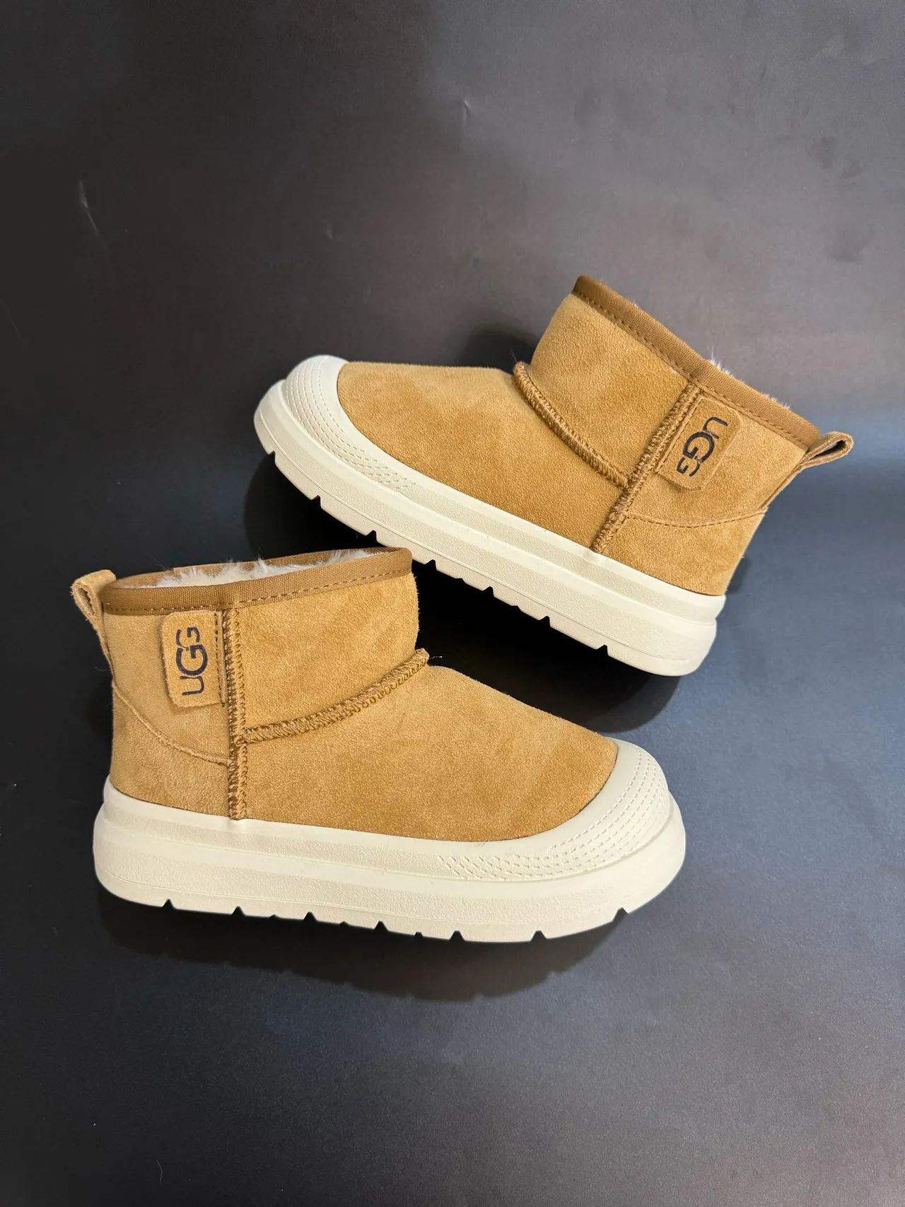 UGG Classic Mini Tan Suede Shearling-Lined Snow Boots 5