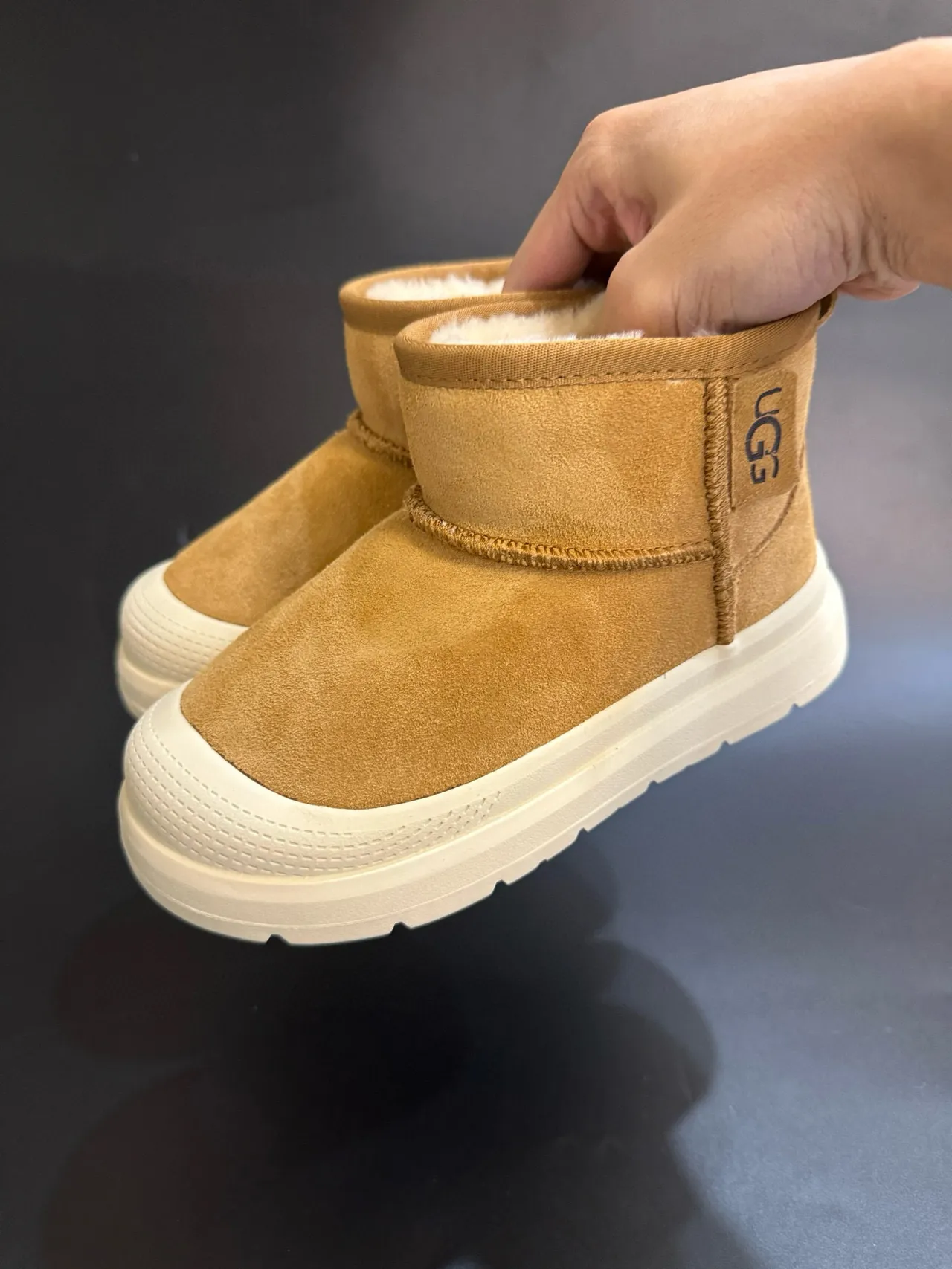 UGG Classic Mini Tan Suede Shearling-Lined Snow Boots 7