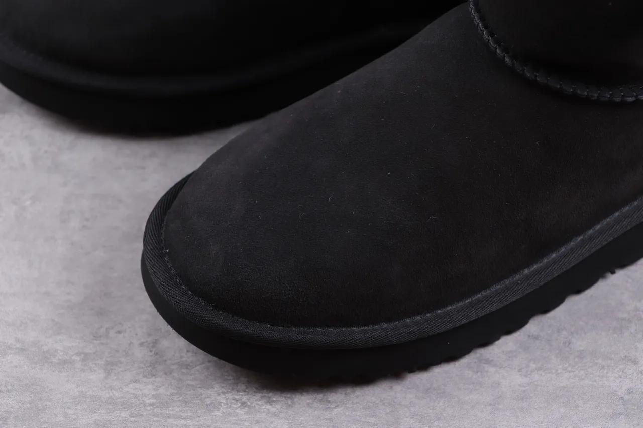 UGG Classic Short Black Suede Shearling-Lined Snow Boots 4