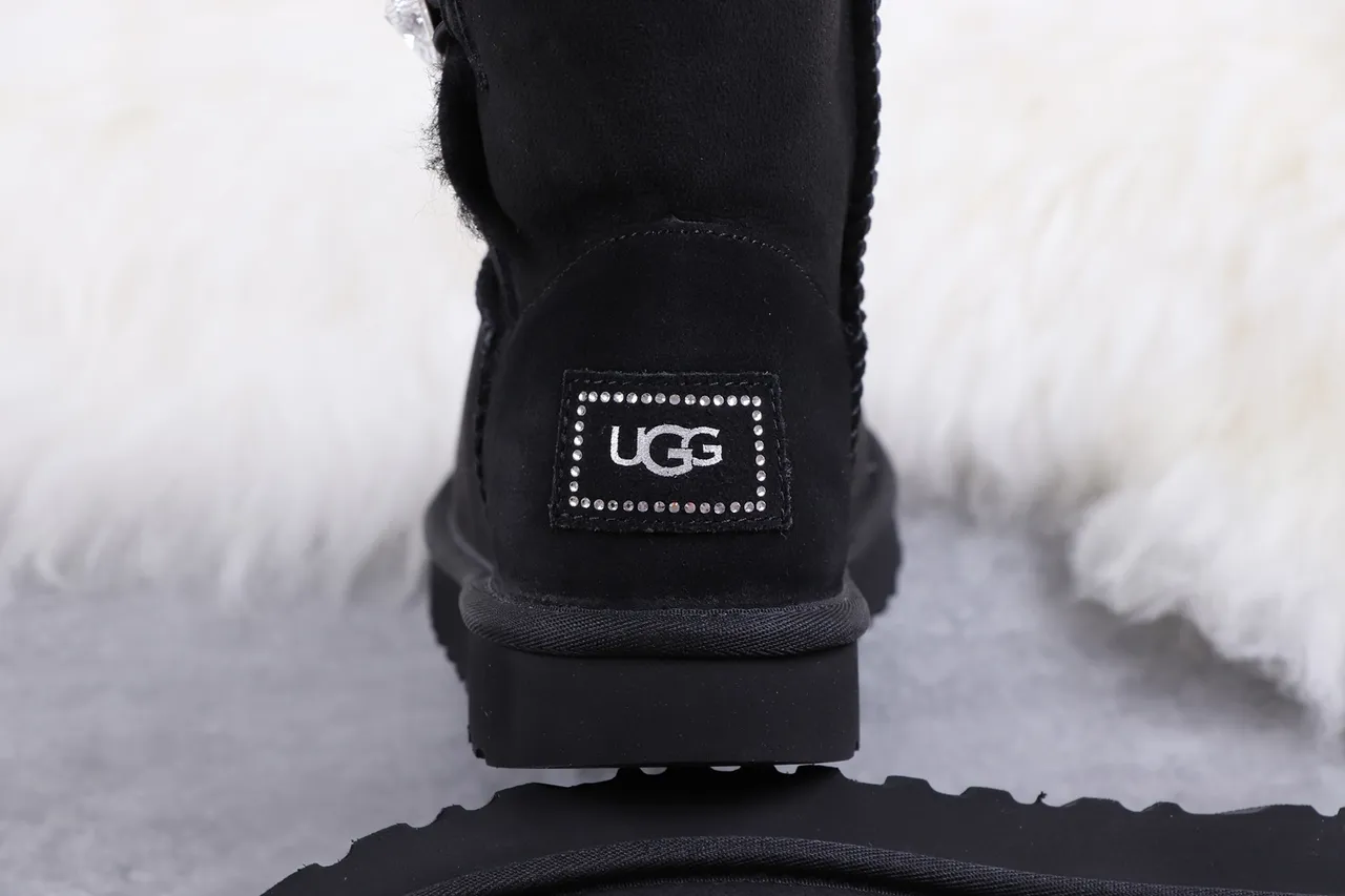 UGG Classic Short Black Suede Shearling-Lined Snow Boots 5