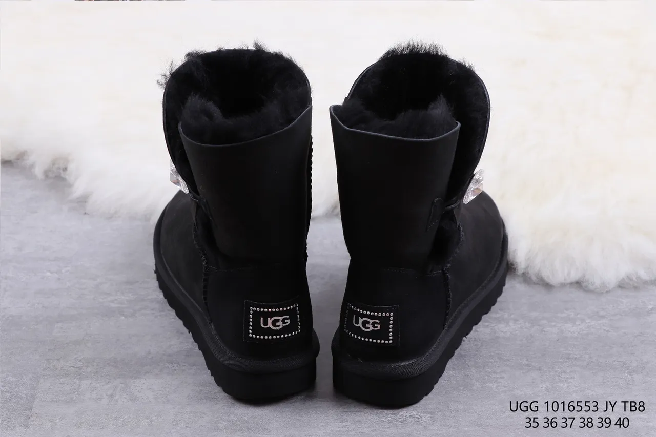 UGG Classic Short Black Suede Shearling-Lined Snow Boots 8