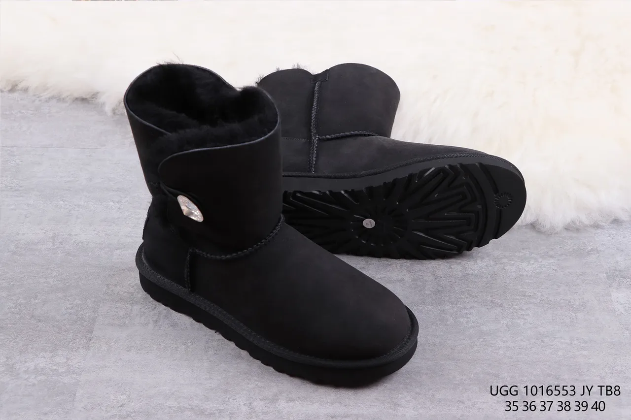 UGG Classic Short Black Suede Shearling-Lined Snow Boots 10
