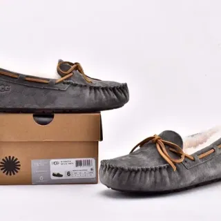 UGG Dakota Charcoal Gray Suede Shearling-Lined Loafers