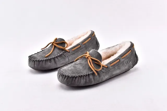 UGG Dakota Charcoal Gray Suede Shearling-Lined Loafers 2