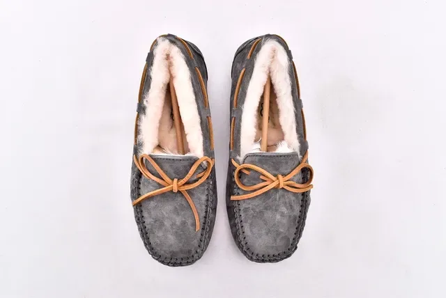UGG Dakota Charcoal Gray Suede Shearling-Lined Loafers 3