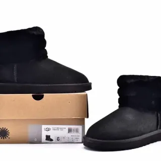UGG Fuff Mini Quilted Black Shearling-Cuffed Snow Boots
