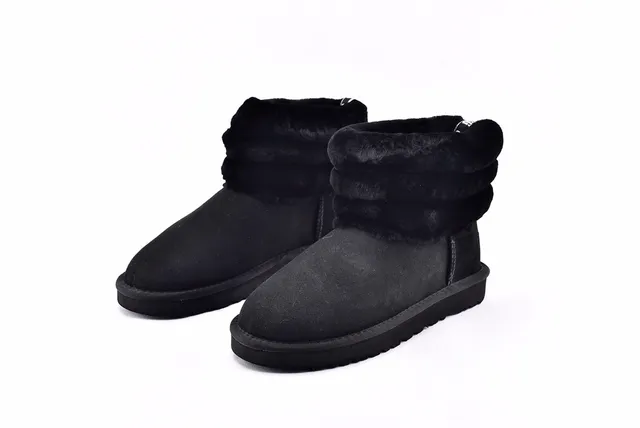 UGG Fuff Mini Quilted Black Shearling-Cuffed Snow Boots 2