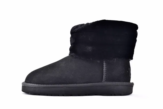 UGG Fuff Mini Quilted Black Shearling-Cuffed Snow Boots 8