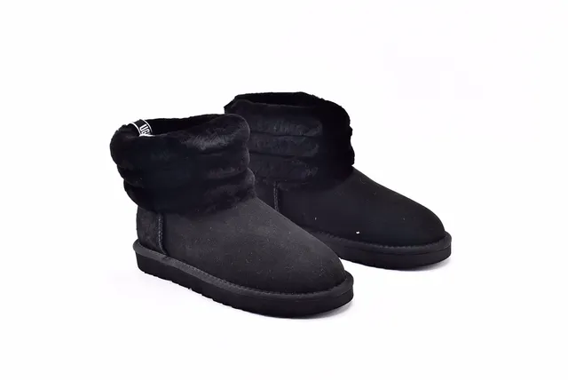 UGG Fuff Mini Quilted Black Shearling-Cuffed Snow Boots 9