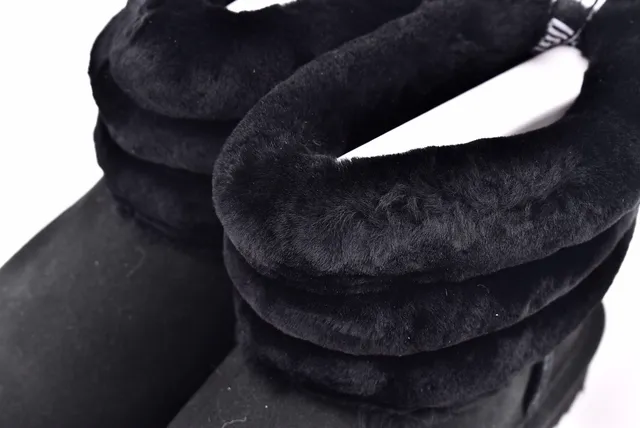 UGG Fuff Mini Quilted Black Shearling-Cuffed Snow Boots 11