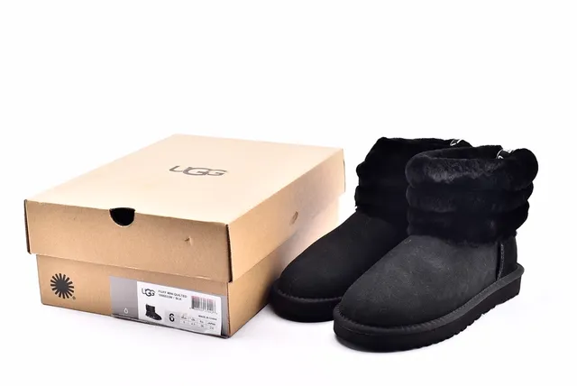 UGG Fuff Mini Quilted Black Shearling-Cuffed Snow Boots 15